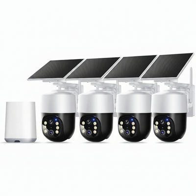 Wireless Outdoor Solar Security Camera 4-Cam Kit, 360° Auto Tracking with Radar, 5G/2.4G Wifi, 4K UHD Day & Night, No Fee, Home Security