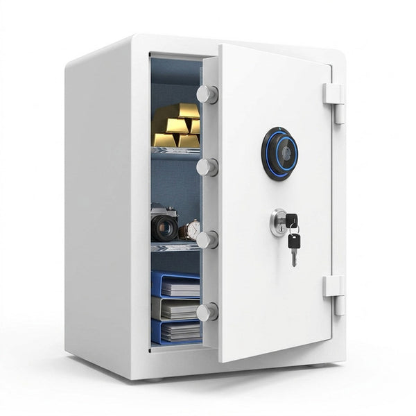 Fingerprint Fireproof Home Safe Box,Biometric Money Safe,2.12 Cuft | Digital Fire Proof Safe Box,Large Cabinet Safes,Personal Security Box,Touch Screen,Removable Shelf,Home,Office,Hotel,White — Studio Shot