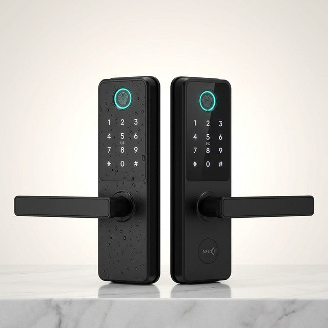Fingerprint Double Two Side Waterproof Outdoor Smart Door Lock SUS Material for Slim Aluminum Swing Sliding Lock ,Long Lasting — Studio Shot