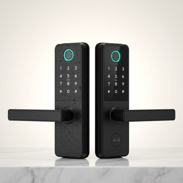Fingerprint Double Two Side Waterproof Outdoor Smart Door Lock SUS Material for Slim Aluminum Swing Sliding Lock ,Long Lasting — Studio Shot