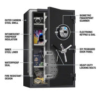 10.5 Cub Extra Large Biometric Waterproof Fireproof Home Safe | [60 Mins Fire Protection] [Dual Mode] 185 Lbs Heavy Duty Fire Proof Safe with DIY Pegboard Door for Business Office — How It Works