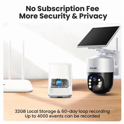Wireless Outdoor Solar Security Camera 4-Cam Kit, 360° Auto Tracking with Radar, 5G/2.4G Wifi, 4K UHD Day & Night, No Fee, Home Security
