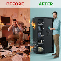10.5 Cub Extra Large Biometric Waterproof Fireproof Home Safe | [60 Mins Fire Protection] [Dual Mode] 185 Lbs Heavy Duty Fire Proof Safe with DIY Pegboard Door for Business Office — Before & After
