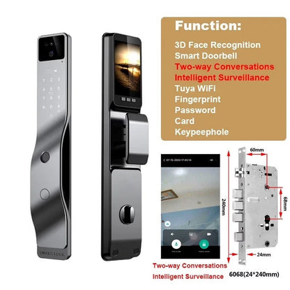 Smart Door Lock 3D Face Recognition Smart Home Door Lock Wifi NFC Digital Electronic Lock Wifi Camera Rfid Card Works ,Long Lasting