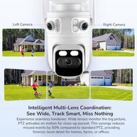 Home Security Camera System Wireless, 2K Triple Lens Cameras | Add-On Cam, 24/7 Record, 360° Pan & Tilt, Auto Tracking, Motion Detection, 2.4/5Ghz Wifi, Color Night Vision, 2-Way Audio