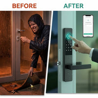 Fingerprint Double Two Side Waterproof Outdoor Smart Door Lock SUS Material for Slim Aluminum Swing Sliding Lock ,Long Lasting — Before & After
