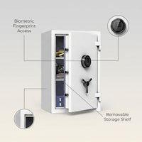 Fingerprint Fireproof Home Safe Box,Biometric Money Safe,2.12 Cuft | Digital Fire Proof Safe Box,Large Cabinet Safes,Personal Security Box,Touch Screen,Removable Shelf,Home,Office,Hotel,White — infographic