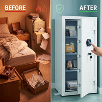 Fingerprint Fireproof Home Safe Box,Biometric Money Safe,2.12 Cuft | Digital Fire Proof Safe Box,Large Cabinet Safes,Personal Security Box,Touch Screen,Removable Shelf,Home,Office,Hotel,White — Before & After